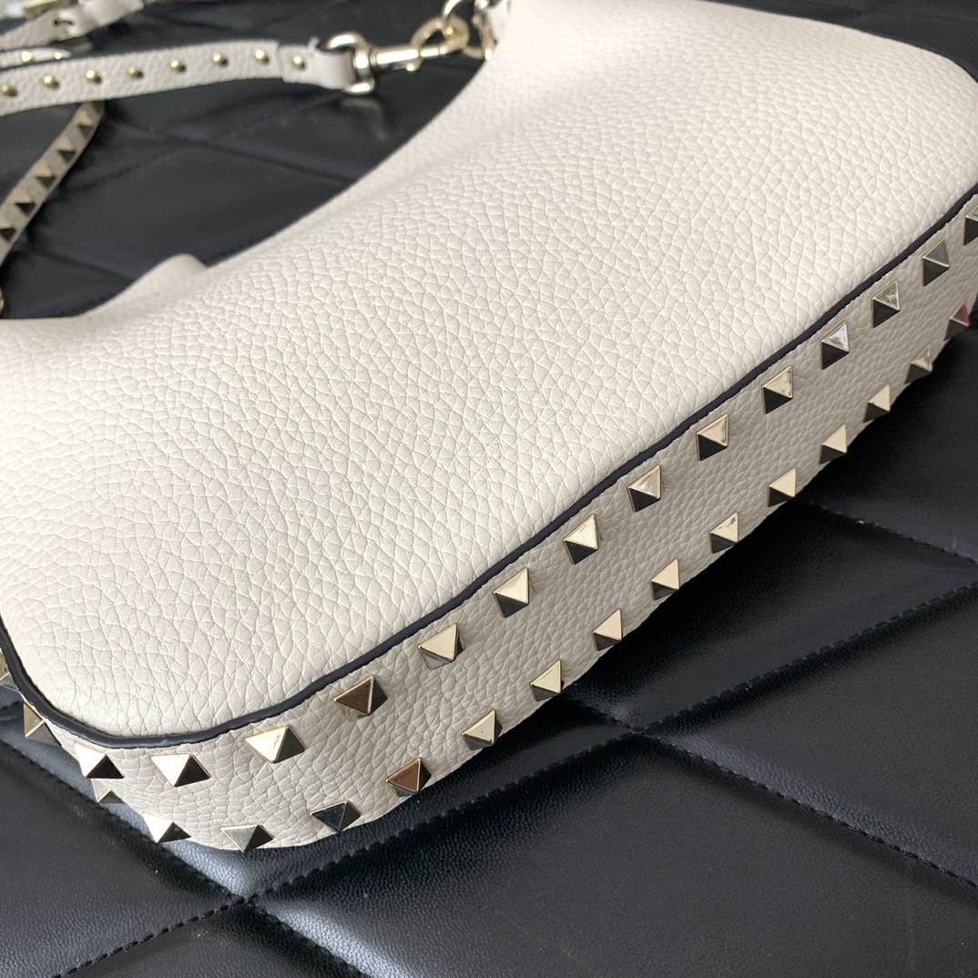 Valentino Garavani Rockstud Small Hobo Bag in Ivory Grainy Calfskin